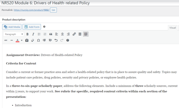 NR520 Module 6: Drivers of Health-related Policy