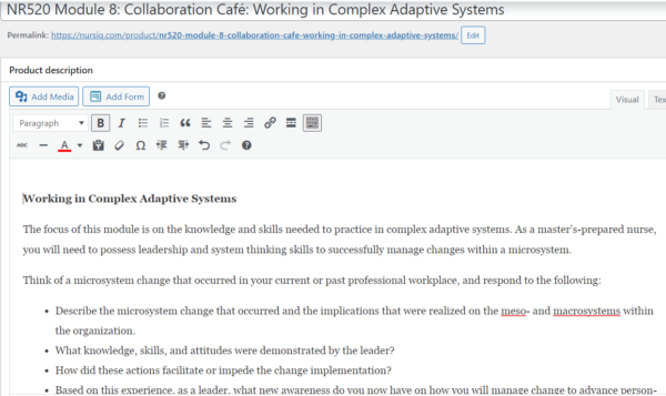 NR520 Module 8 Collaboration Café: Working in Complex Adaptive Systems