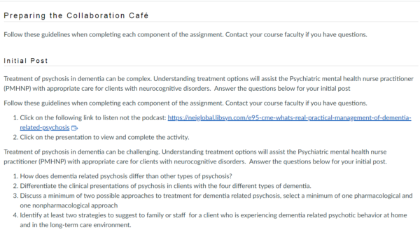 NR547 Week 6 Collaboration Café: Psychosis in Dementia