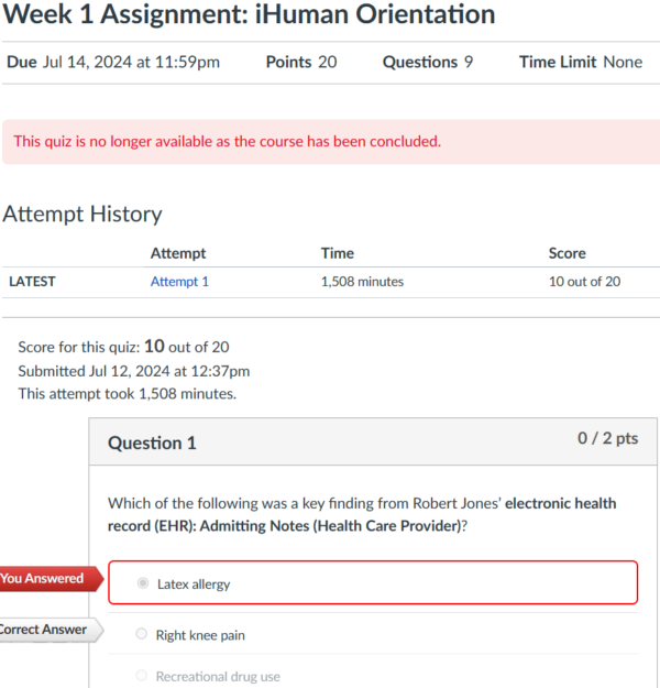 NR305 Week 1 Assignment: iHuman Orientation