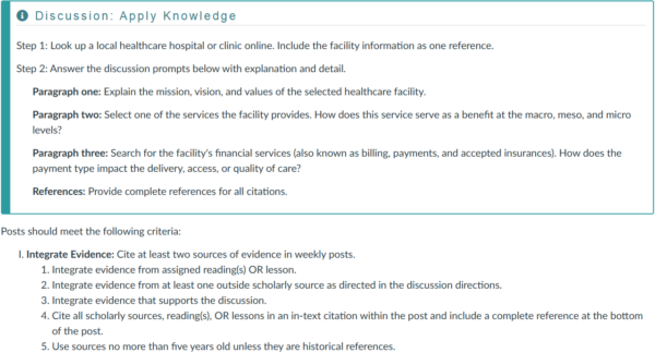 NR351 Week 5 Discussion: Analyzing a Healthcare Facility