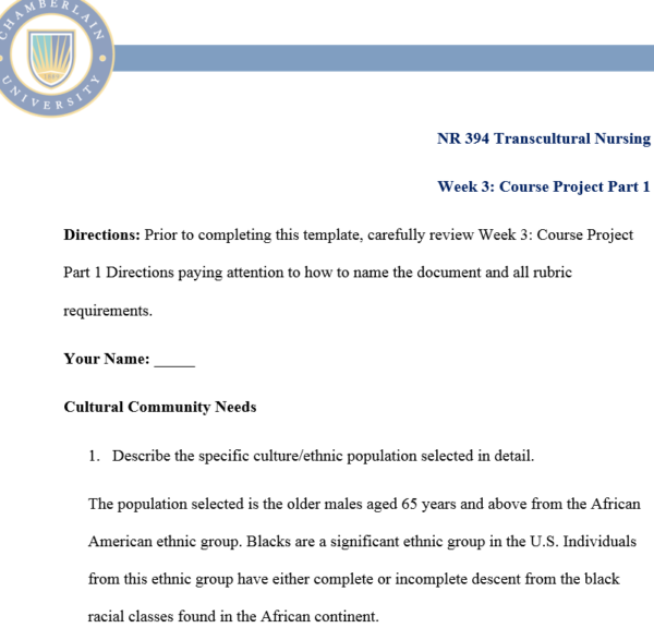 NR394 Week 3 Assignment: Course Project Part 1 Selection of Topic