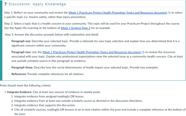 NR436 Week 1 Practicum Project Discussion: Selection of Health Promotion Practicum Topic