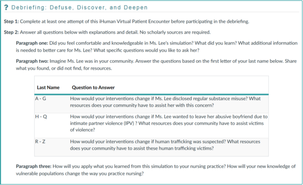 NR436 Week 5 Discussion: iHuman Virtual Patient Encounter Debriefing