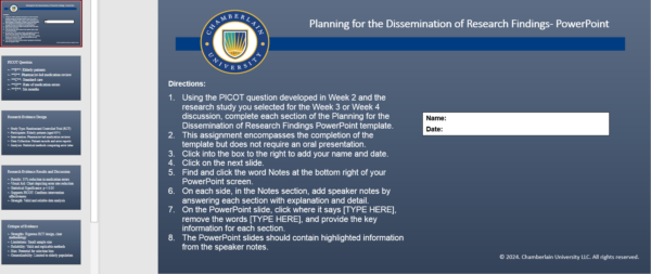 NR439 Week 6: Planning for the Dissemination of Research Findings Assignment