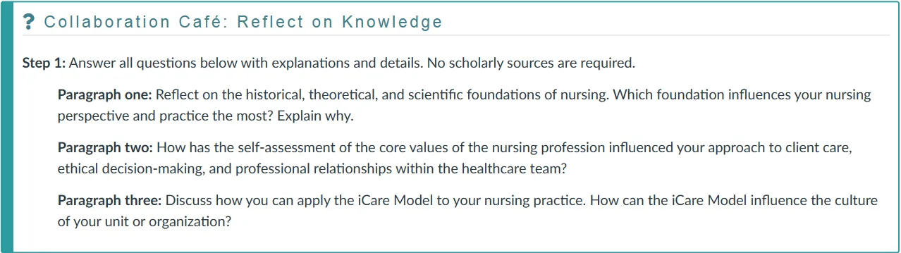 NR451 Week 1 Collaboration Café: Foundations of Nursing