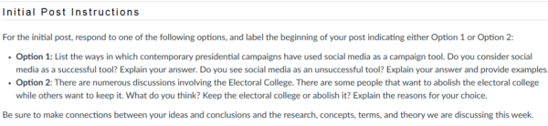 POLI330N Week 4: The Electoral College Argument, Politics and Social Media