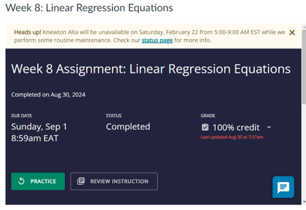 MATH225N Week 8: Linear Regression Equations