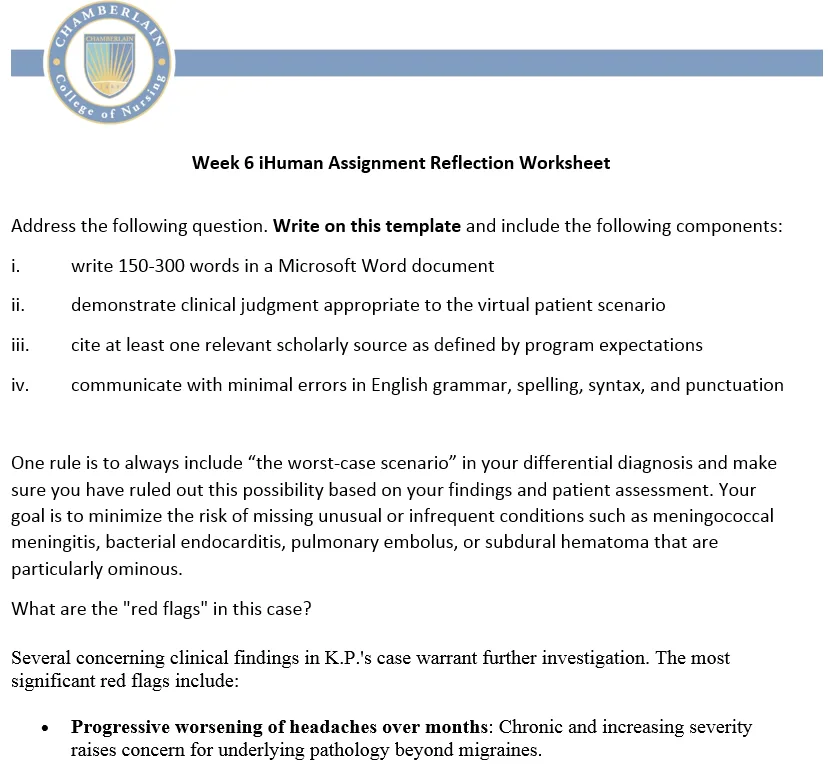 NR509 Week 6: i-Human Virtual Patient Encounter Kathleen Parks