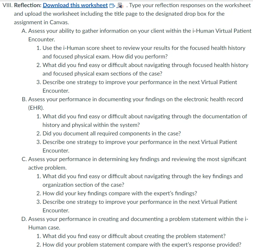 Week 2: i-Human Virtual Patient Encounter Practice Case and Self-Assessment