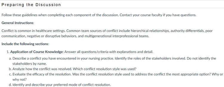 NR582NP Week 3 Discussion: Conflict