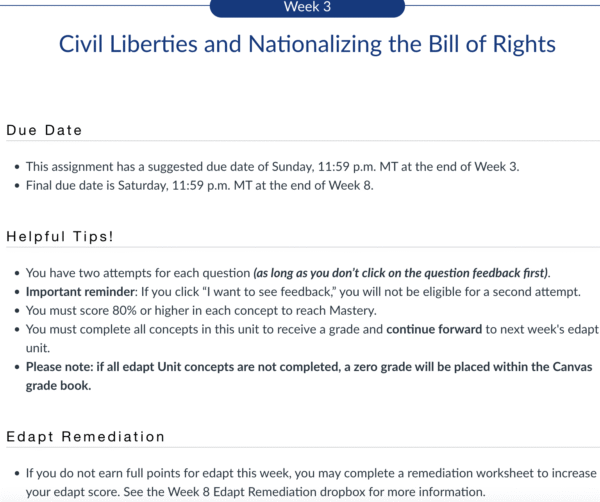POLI330N Week 3 Edapt Assignment: Civil Liberties and Nationalizing the Bill of Rights