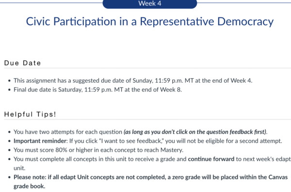 POLI330N Week 4 Edapt Assignment Civic Participation in a Representative Democracy