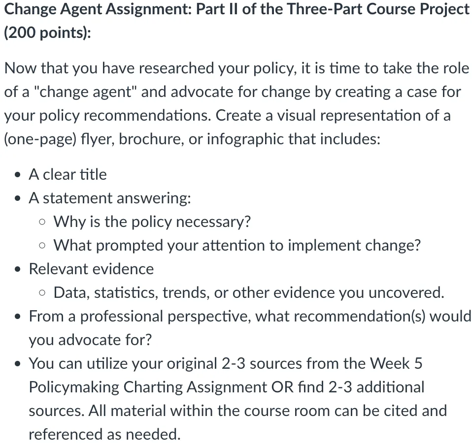 POLI330N Week 6: Change Agent Assignment - Part II