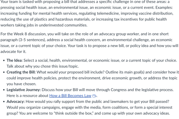 POLI330N Week 8 Discussion: Advocating for Change: How a Bill Becomes a Law