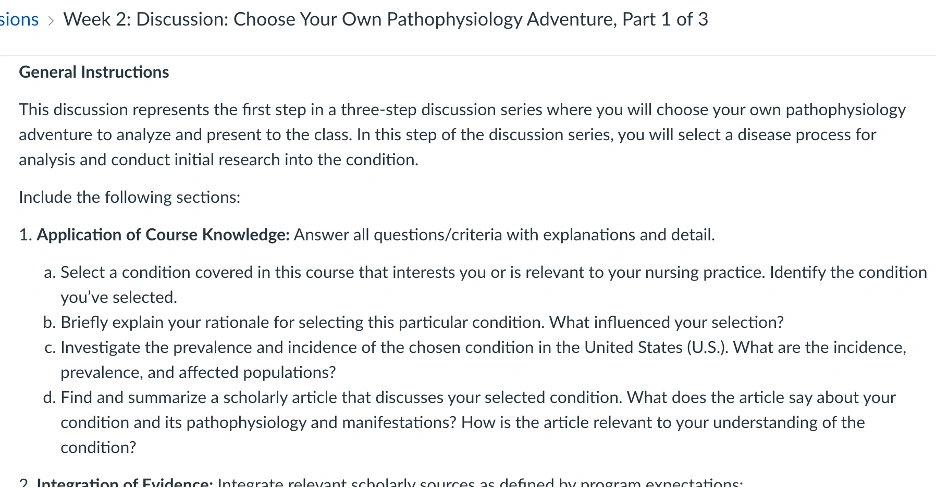 NR507 Week 2 Discussion: Choose Your Own Pathophysiology Adventure, Part 1 of 3