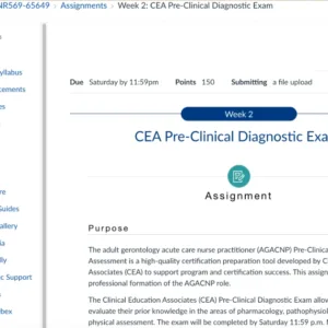 NR569 Week 2: CEA Pre-Clinical Diagnostic Exam