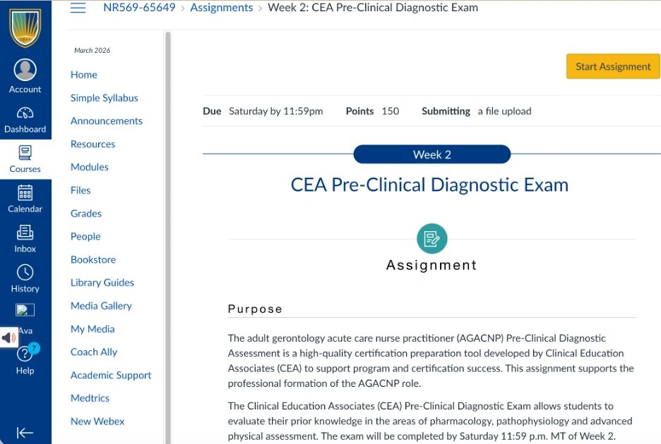 NR569 Week 2: CEA Pre-Clinical Diagnostic Exam