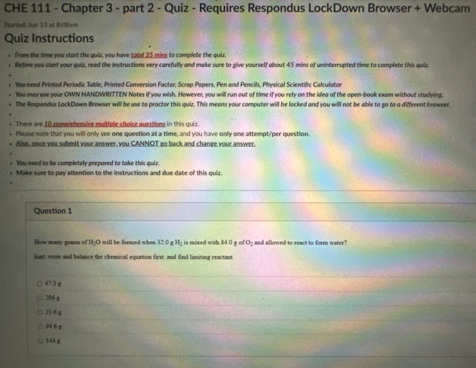 CHE 111 Chapter 3: part 2 Quiz