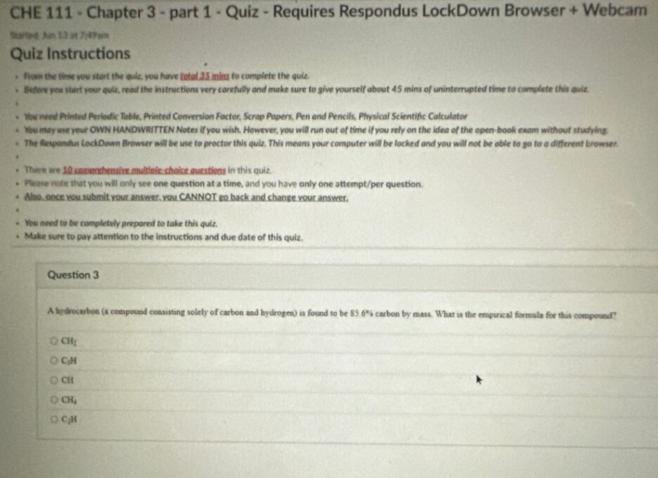 CHE 111 – Chapter 3 – part 1 - Quiz
