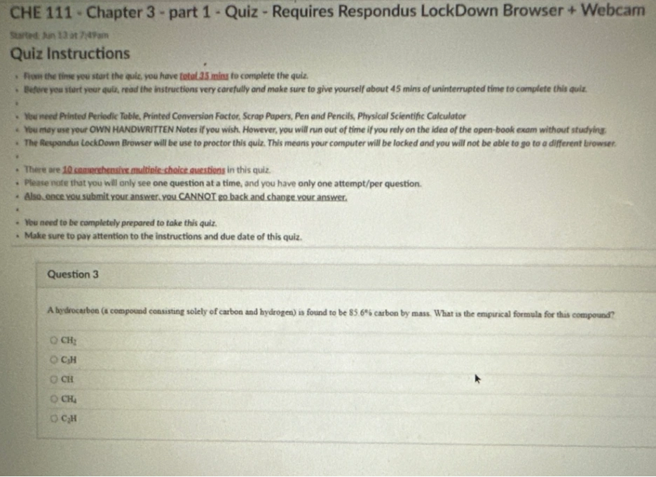 CHE 111 – Chapter 3 – part 1 - Quiz