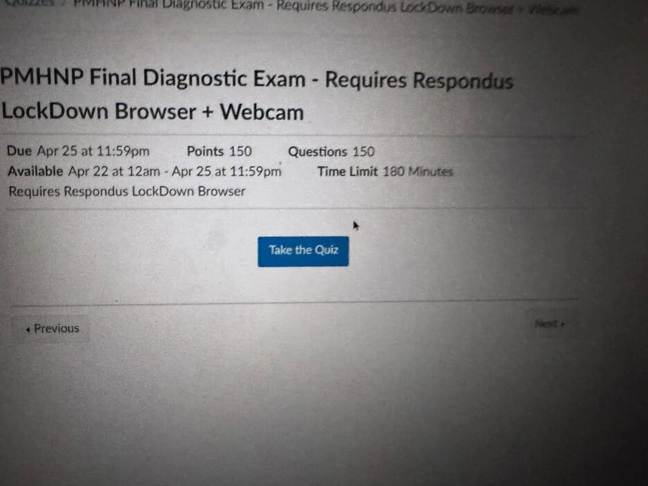 NR668 Week 8: PMHNP Final Diagnostic Exam